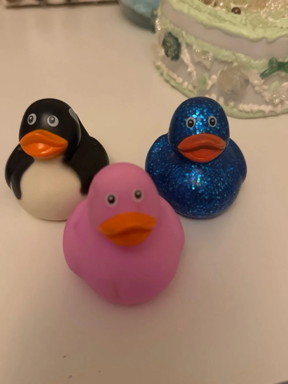 3-Pack Kids Bath Duck Toy Set - Pink, Black & Blue